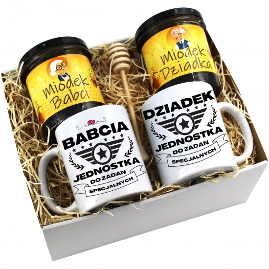 PREZENT ZESTAW NA DZIEŃ BABCI I DZIADKA KUBKI + MIÓD BABCIA DZIADEK KOMPLET