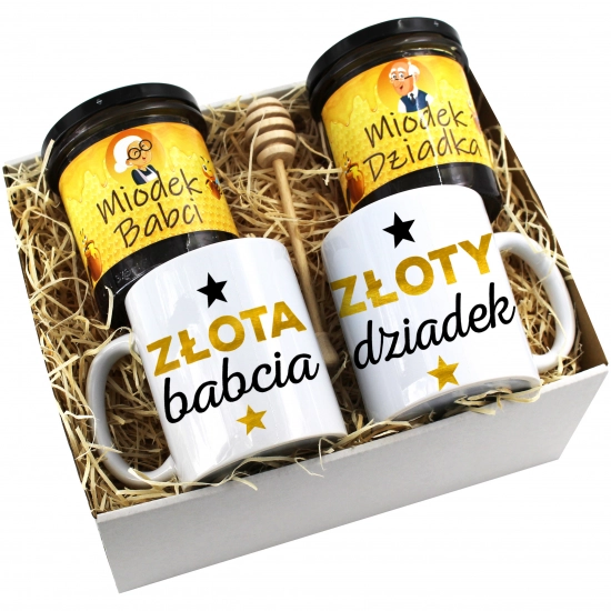 PREZENT ZESTAW NA DZIEŃ BABCI I DZIADKA KUBKI + MIÓD BABCIA DZIADEK KOMPLET