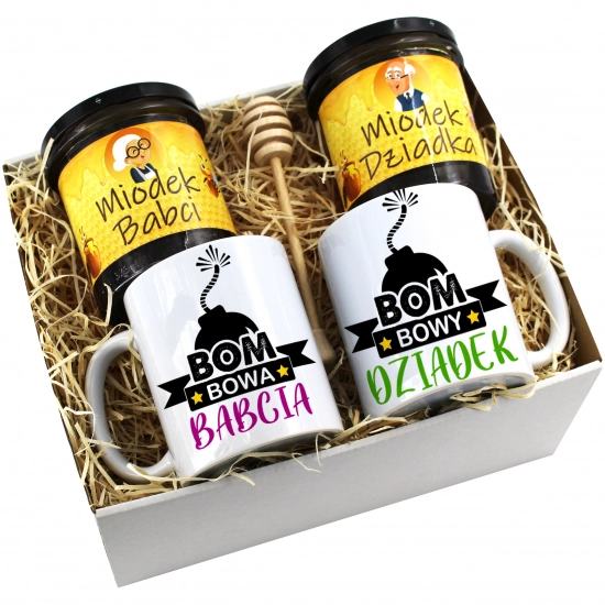 PREZENT ZESTAW NA DZIEŃ BABCI I DZIADKA KUBKI + MIÓD BABCIA DZIADEK KOMPLET