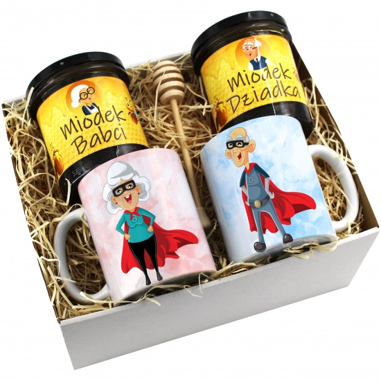 PREZENT ZESTAW NA DZIEŃ BABCI I DZIADKA KUBKI + MIÓD BABCIA DZIADEK KOMPLET
