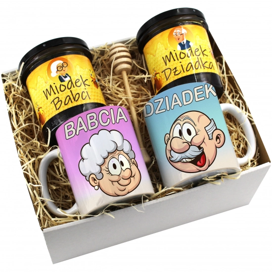 PREZENT ZESTAW NA DZIEŃ BABCI I DZIADKA KUBKI + MIÓD BABCIA DZIADEK KOMPLET