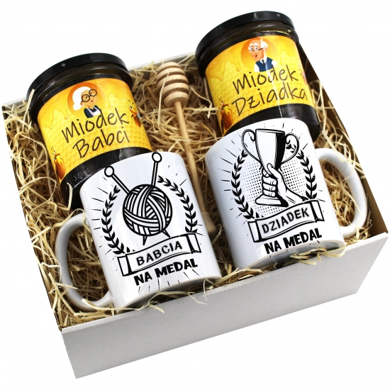 PREZENT ZESTAW NA DZIEŃ BABCI I DZIADKA KUBKI + MIÓD BABCIA DZIADEK KOMPLET