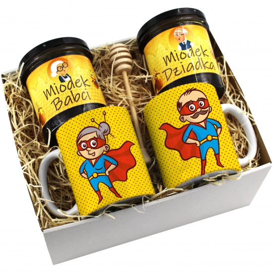PREZENT ZESTAW NA DZIEŃ BABCI I DZIADKA KUBKI + MIÓD BABCIA DZIADEK KOMPLET