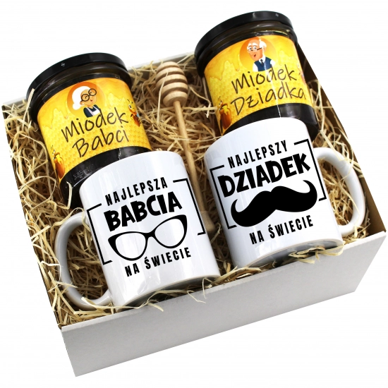 PREZENT ZESTAW NA DZIEŃ BABCI I DZIADKA KUBKI + MIÓD BABCIA DZIADEK KOMPLET