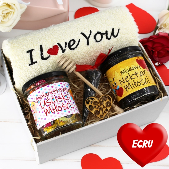 PREZENT NA WALENTYNKI KOMPLET RĘCZNIKÓW Z HAFTEM I LOVE YOU ZESTAW UPOMINEK