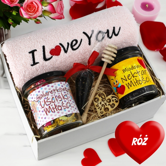 PREZENT NA WALENTYNKI KOMPLET RĘCZNIKÓW Z HAFTEM I LOVE YOU ZESTAW UPOMINEK