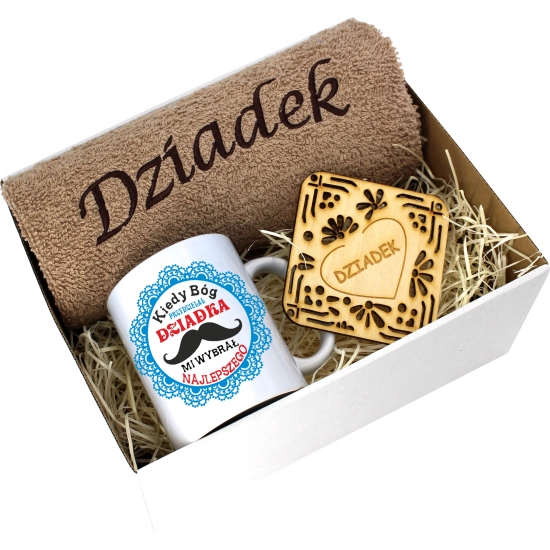PREZENT DZIEŃ DZIADKA RĘCZNIK KUBEK SUPER DZIADEK