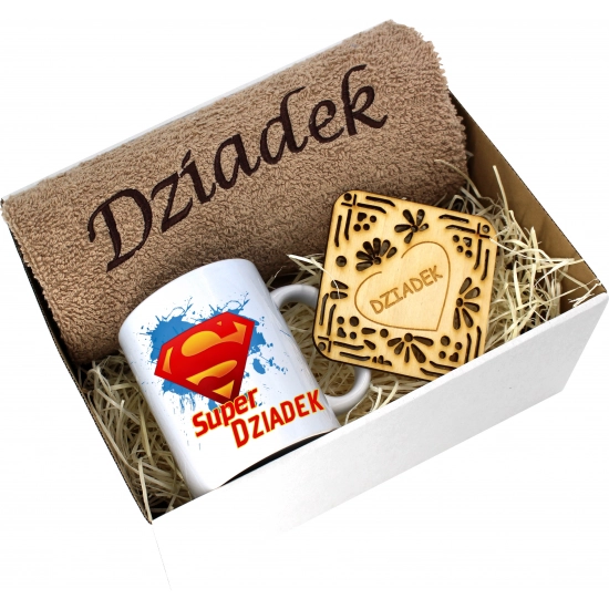 PREZENT DZIEŃ DZIADKA RĘCZNIK KUBEK SUPER DZIADEK