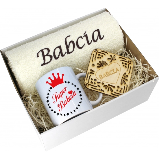 PREZENT DZIEŃ BABCI RĘCZNIK KUBEK SUPER BABCIA