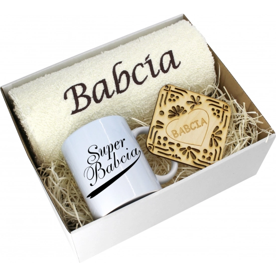 PREZENT DZIEŃ BABCI RĘCZNIK KUBEK SUPER BABCIA