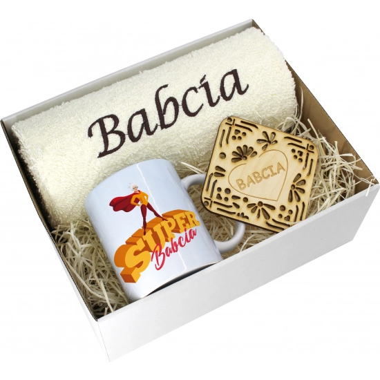 PREZENT DZIEŃ BABCI RĘCZNIK KUBEK SUPER BABCIA
