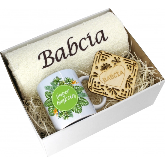 PREZENT DZIEŃ BABCI RĘCZNIK KUBEK SUPER BABCIA