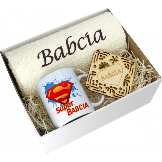 PREZENT DZIEŃ BABCI RĘCZNIK KUBEK SUPER BABCIA