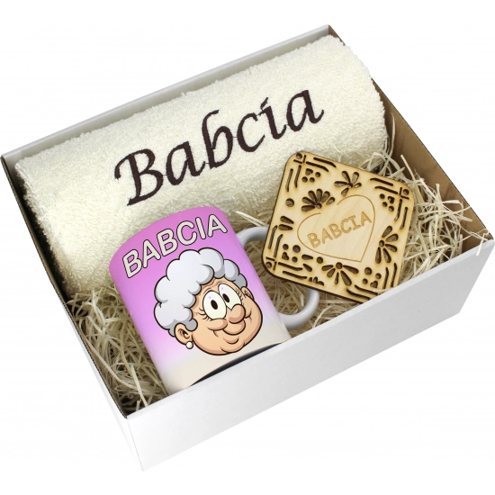 PREZENT DZIEŃ BABCI RĘCZNIK KUBEK SUPER BABCIA