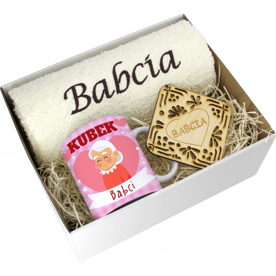 PREZENT DZIEŃ BABCI RĘCZNIK KUBEK SUPER BABCIA