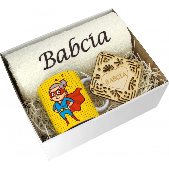 PREZENT DZIEŃ BABCI RĘCZNIK KUBEK SUPER BABCIA