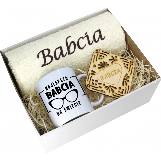 PREZENT DZIEŃ BABCI RĘCZNIK KUBEK SUPER BABCIA