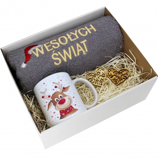 PREZENT NA ŚWIĘTA KUBEK + RĘCZNIK Z HAFTEM ŚWIĄTECZNY ZESTAW MIKOŁAJ