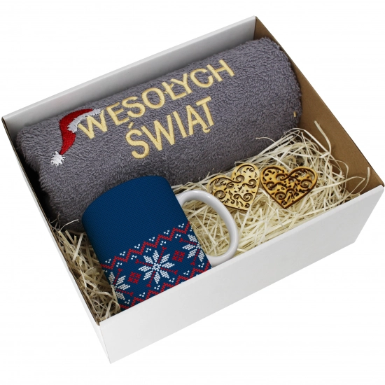PREZENT NA ŚWIĘTA KUBEK + RĘCZNIK Z HAFTEM ŚWIĄTECZNY ZESTAW MIKOŁAJ