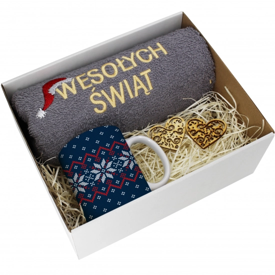 PREZENT NA ŚWIĘTA KUBEK + RĘCZNIK Z HAFTEM ŚWIĄTECZNY ZESTAW MIKOŁAJ
