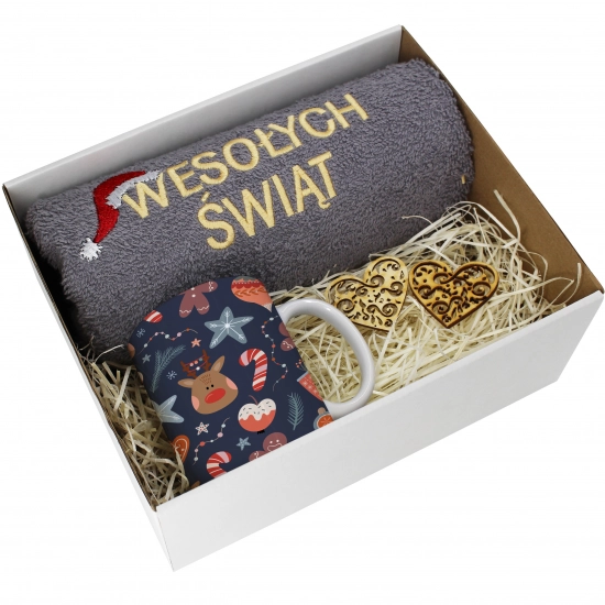 PREZENT NA ŚWIĘTA KUBEK + RĘCZNIK Z HAFTEM ŚWIĄTECZNY ZESTAW MIKOŁAJ