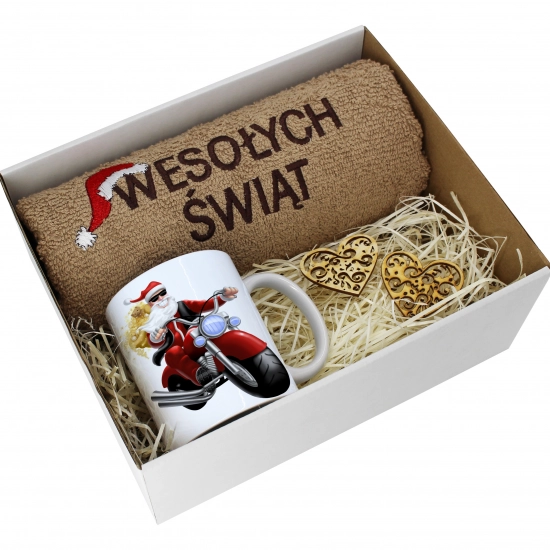 PREZENT NA ŚWIĘTA KUBEK + RĘCZNIK Z HAFTEM ŚWIĄTECZNY ZESTAW MIKOŁAJ