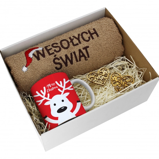 PREZENT NA ŚWIĘTA KUBEK + RĘCZNIK Z HAFTEM ŚWIĄTECZNY ZESTAW MIKOŁAJ