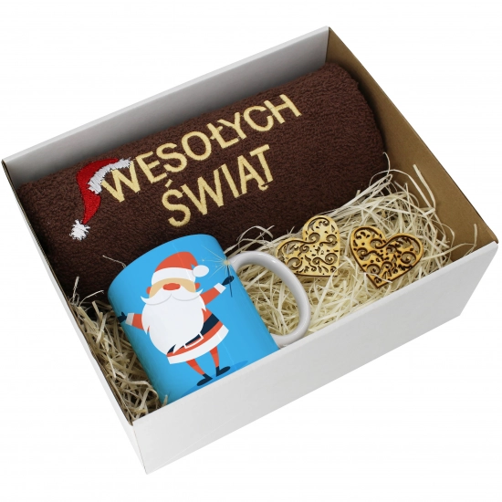 PREZENT NA ŚWIĘTA KUBEK + RĘCZNIK Z HAFTEM ŚWIĄTECZNY ZESTAW MIKOŁAJ