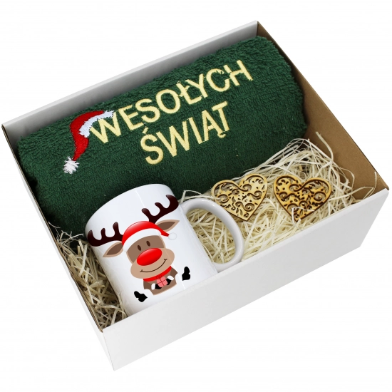 PREZENT NA ŚWIĘTA KUBEK + RĘCZNIK Z HAFTEM ŚWIĄTECZNY ZESTAW MIKOŁAJ