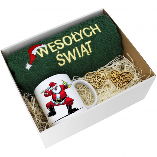 PREZENT NA ŚWIĘTA KUBEK + RĘCZNIK Z HAFTEM ŚWIĄTECZNY ZESTAW MIKOŁAJ
