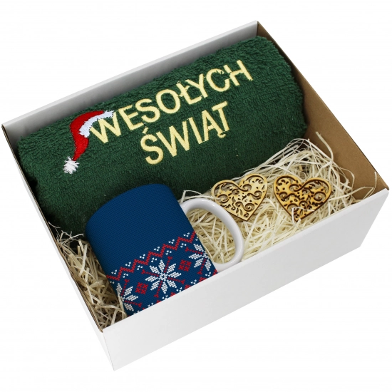 PREZENT NA ŚWIĘTA KUBEK + RĘCZNIK Z HAFTEM ŚWIĄTECZNY ZESTAW MIKOŁAJ