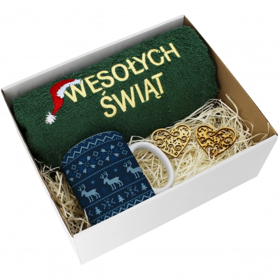 PREZENT NA ŚWIĘTA KUBEK + RĘCZNIK Z HAFTEM ŚWIĄTECZNY ZESTAW MIKOŁAJ