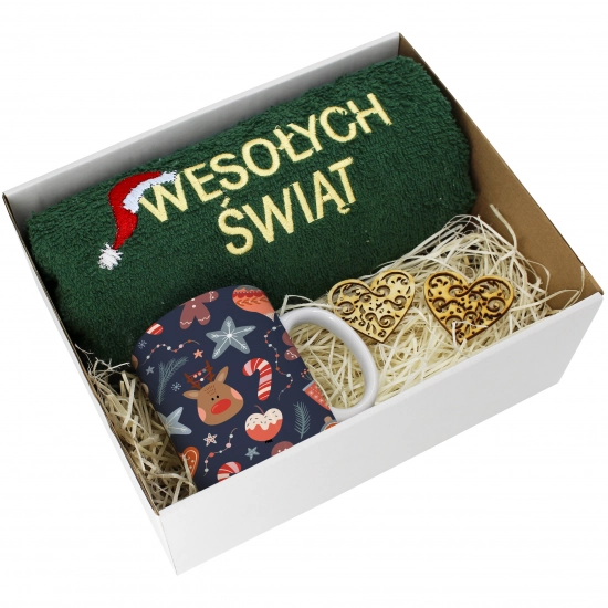 PREZENT NA ŚWIĘTA KUBEK + RĘCZNIK Z HAFTEM ŚWIĄTECZNY ZESTAW MIKOŁAJ