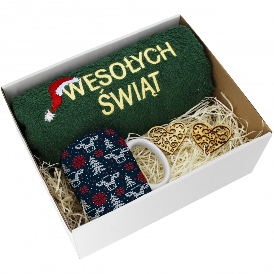 PREZENT NA ŚWIĘTA KUBEK + RĘCZNIK Z HAFTEM ŚWIĄTECZNY ZESTAW MIKOŁAJ