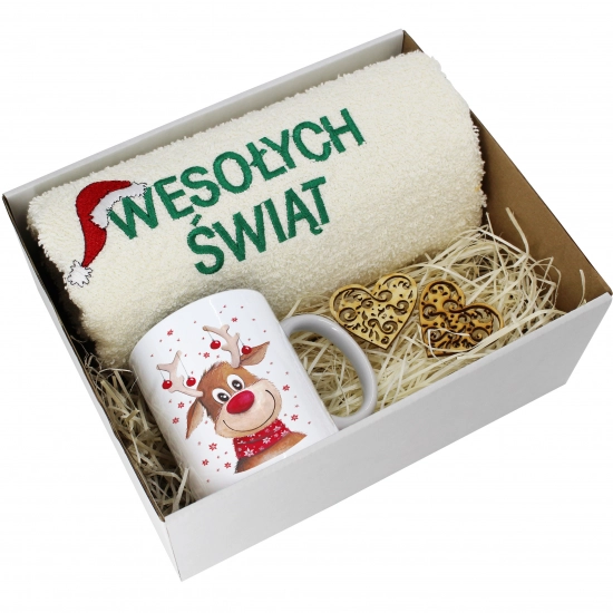 PREZENT NA ŚWIĘTA KUBEK + RĘCZNIK Z HAFTEM ŚWIĄTECZNY ZESTAW MIKOŁAJ