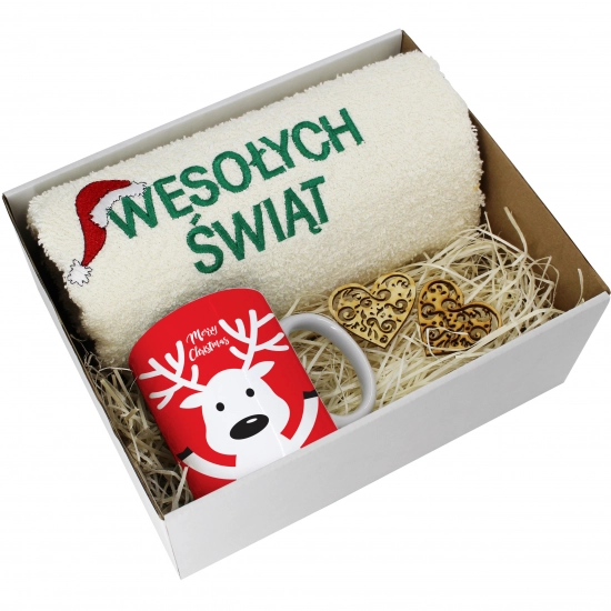 PREZENT NA ŚWIĘTA KUBEK + RĘCZNIK Z HAFTEM ŚWIĄTECZNY ZESTAW MIKOŁAJ
