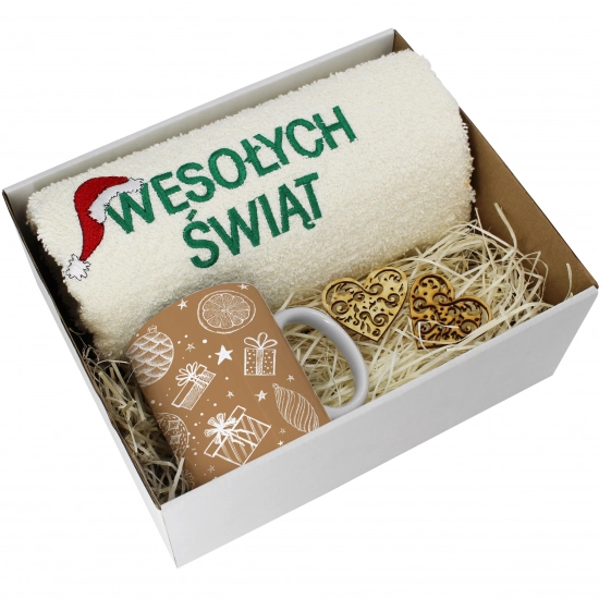 PREZENT NA ŚWIĘTA KUBEK + RĘCZNIK Z HAFTEM ŚWIĄTECZNY ZESTAW MIKOŁAJ