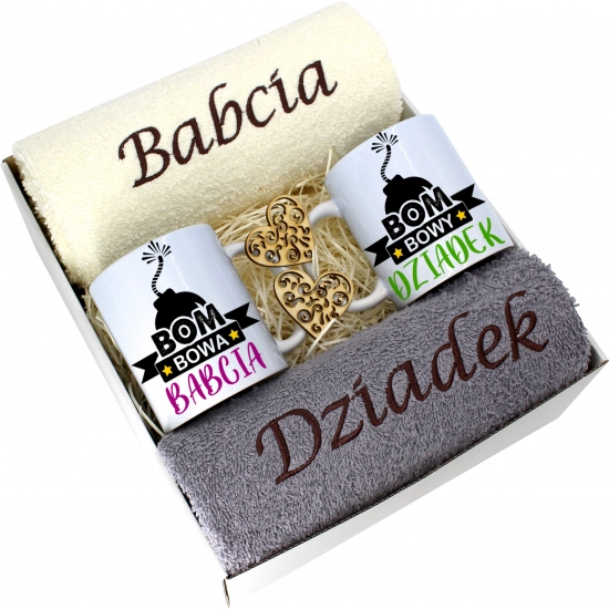 PREZENT DZIEŃ BABCI I DZIADKA RĘCZNIKI KUBKI HAFT
