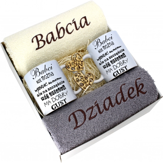 PREZENT DZIEŃ BABCI I DZIADKA RĘCZNIKI KUBKI HAFT