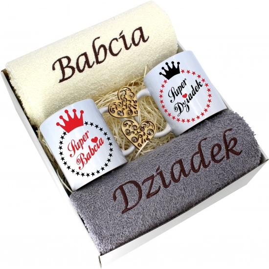 PREZENT DZIEŃ BABCI I DZIADKA RĘCZNIKI KUBKI HAFT