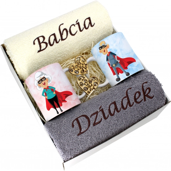 PREZENT DZIEŃ BABCI I DZIADKA RĘCZNIKI KUBKI HAFT