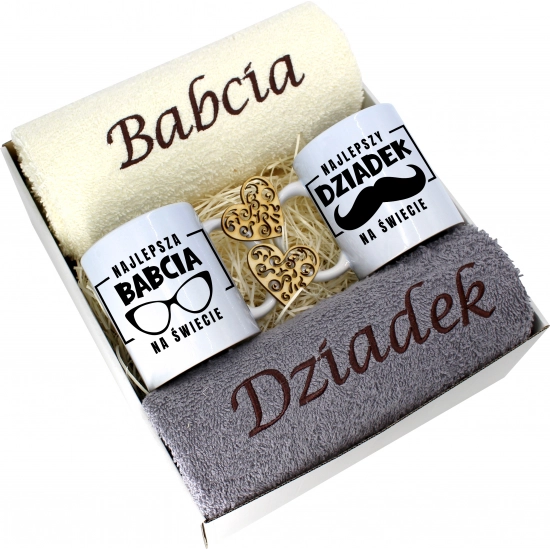 PREZENT DZIEŃ BABCI I DZIADKA RĘCZNIKI KUBKI HAFT