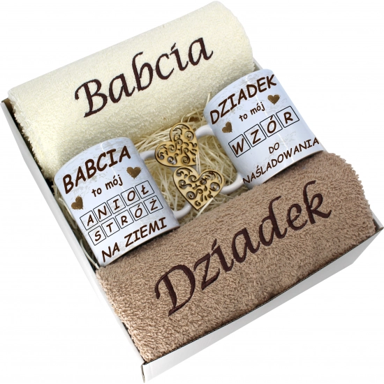PREZENT DZIEŃ BABCI I DZIADKA RĘCZNIKI KUBKI HAFT