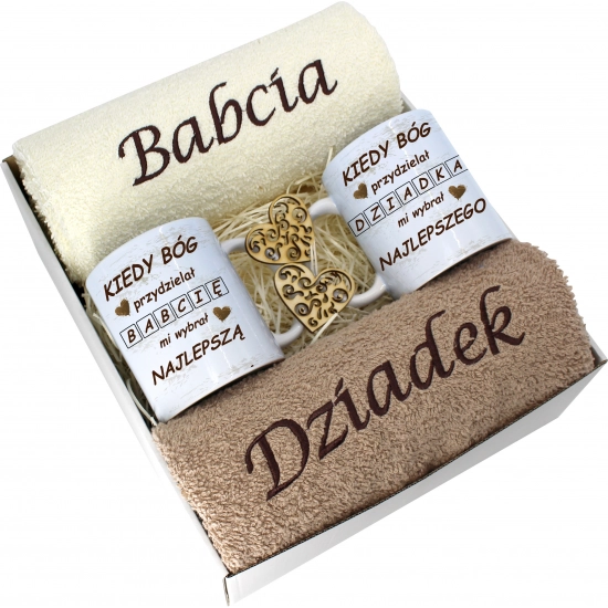 PREZENT DZIEŃ BABCI I DZIADKA RĘCZNIKI KUBKI HAFT