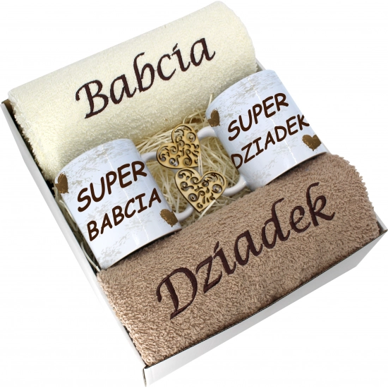 PREZENT DZIEŃ BABCI I DZIADKA RĘCZNIKI KUBKI HAFT