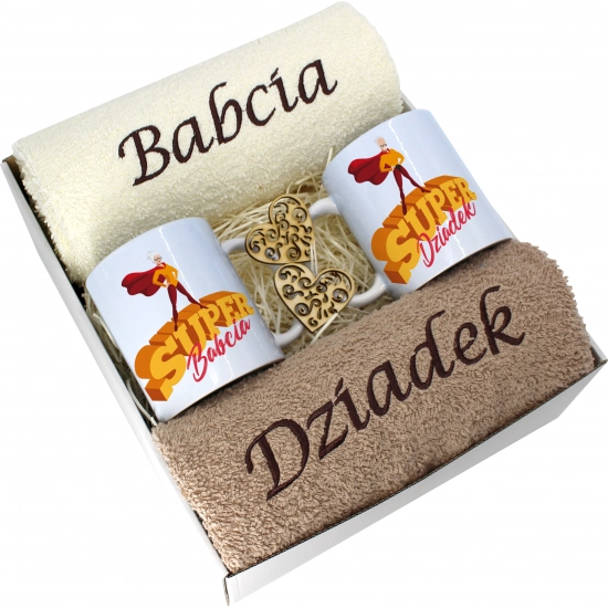 PREZENT DZIEŃ BABCI I DZIADKA RĘCZNIKI KUBKI HAFT