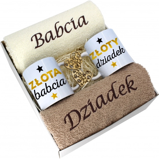 PREZENT DZIEŃ BABCI I DZIADKA RĘCZNIKI KUBKI HAFT
