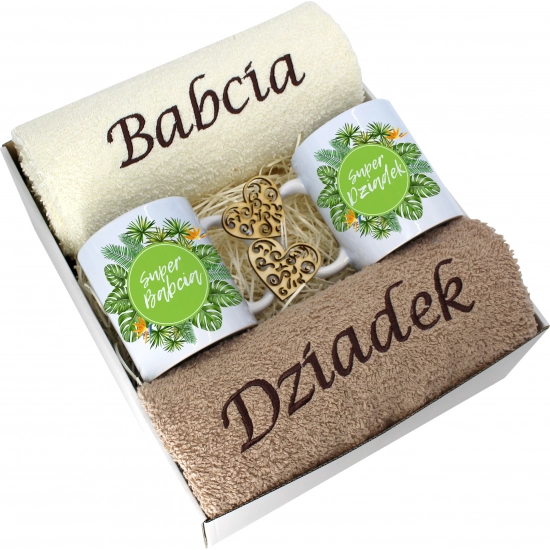 PREZENT DZIEŃ BABCI I DZIADKA RĘCZNIKI KUBKI HAFT