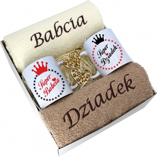 PREZENT DZIEŃ BABCI I DZIADKA RĘCZNIKI KUBKI HAFT