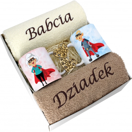 PREZENT DZIEŃ BABCI I DZIADKA RĘCZNIKI KUBKI HAFT